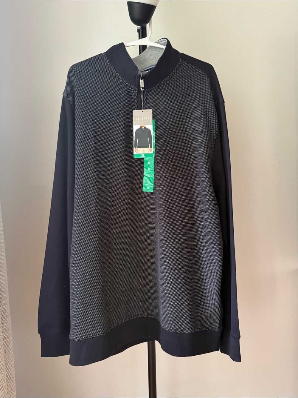 Ted Baker Men’s XL Navy Blue Textured Quarter Zip Pullover Sweater NWT
